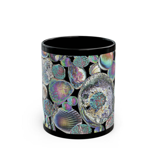 Vibrant Seashell Black Coffee Mug - Heatwave Shell Collection, Perfect Gift for Beach Lovers