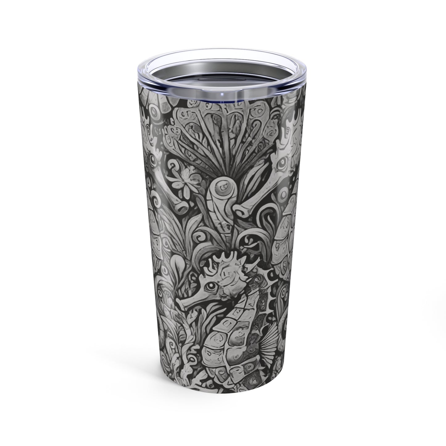 20oz Tropical Glossy Tumbler, Stainless Steel / Seahorse Trio, Noir