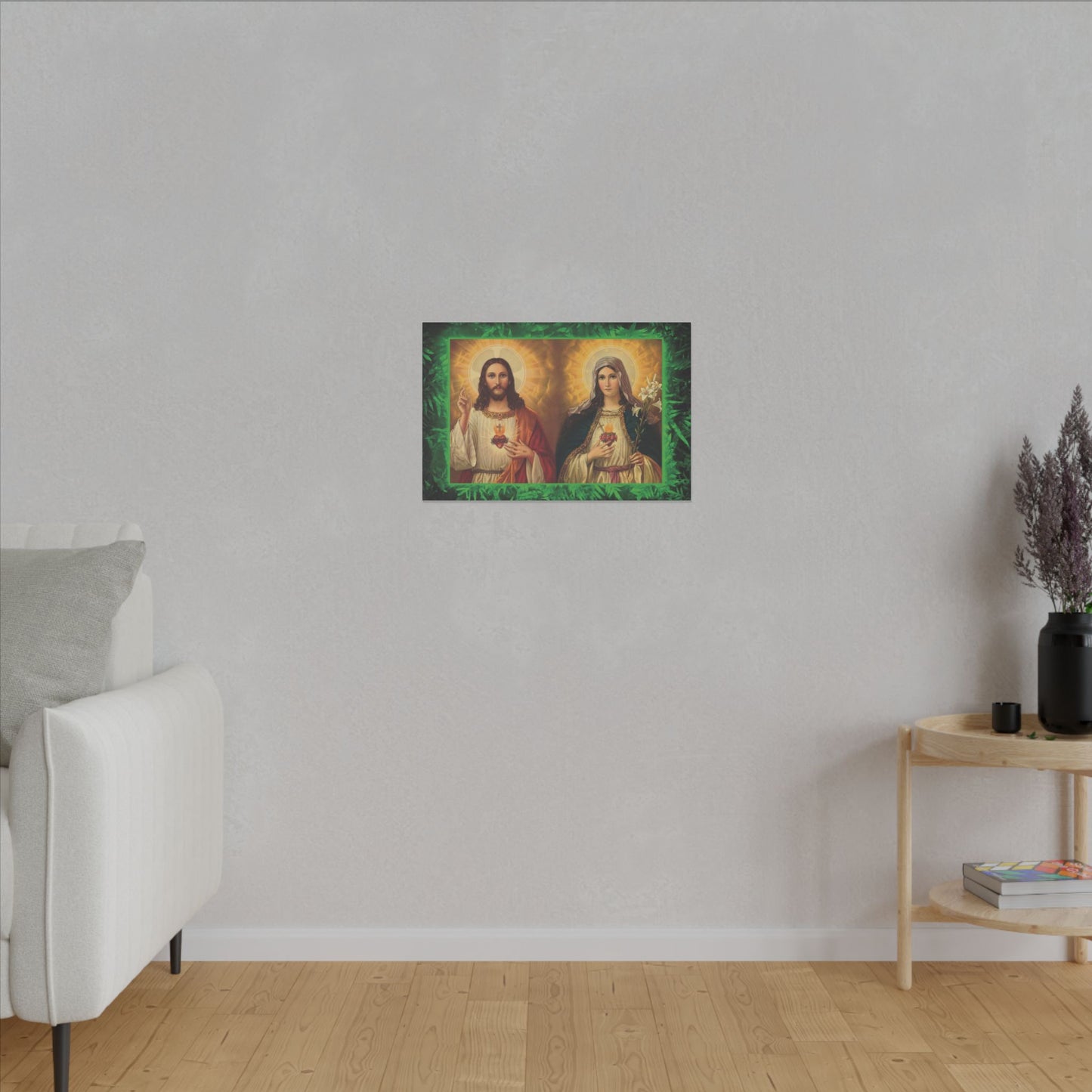 "Tropical Glow Jesus and Mary" Religious Canvas Artwork - Stretched Canvas Print / Byzantine Icons