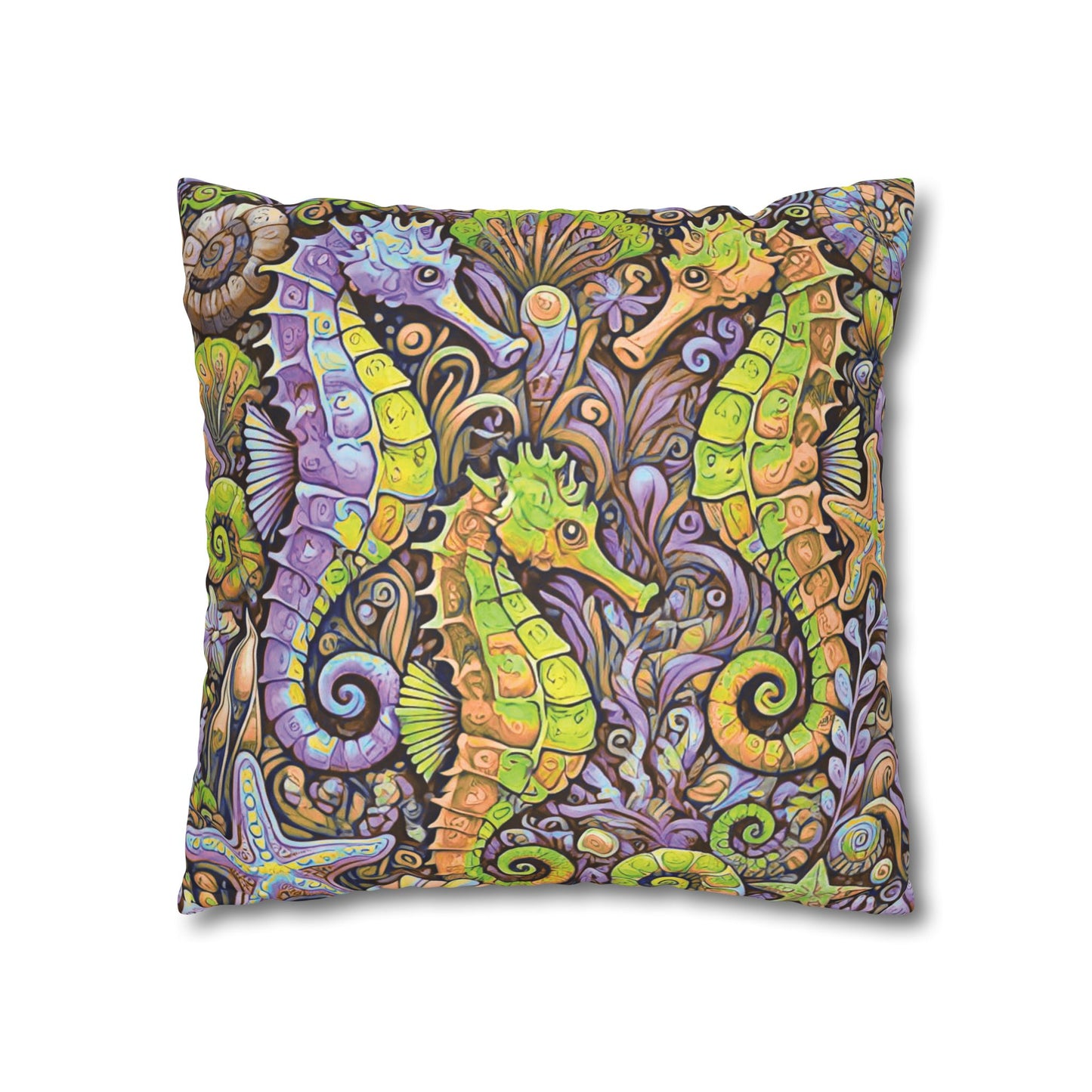 Faux Suede Square Pillowcase - Seahorse Trio, Purple