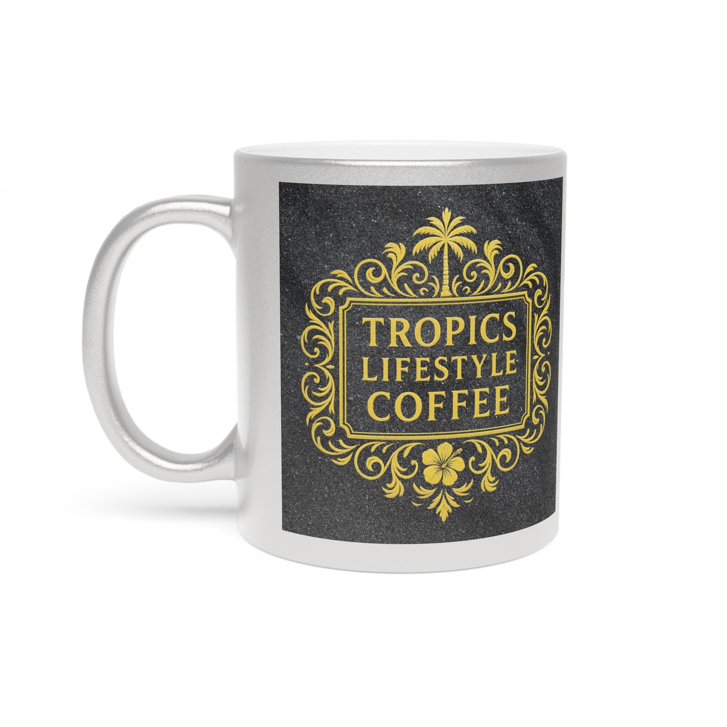Tropical Metallic Mug, Gold or Silver - Tropics Lifestyle Coffee, Black/Gold Logo