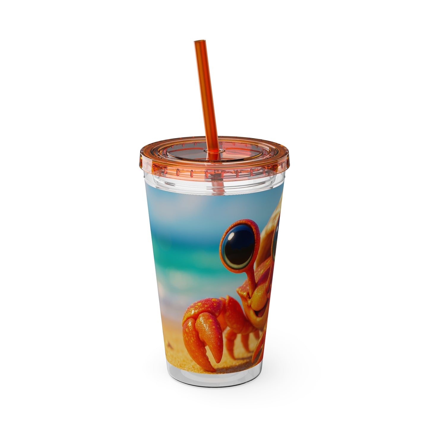Tropical Tumbler with Straw | 16oz Colorful Travel Cup / Baby Hermit Crab