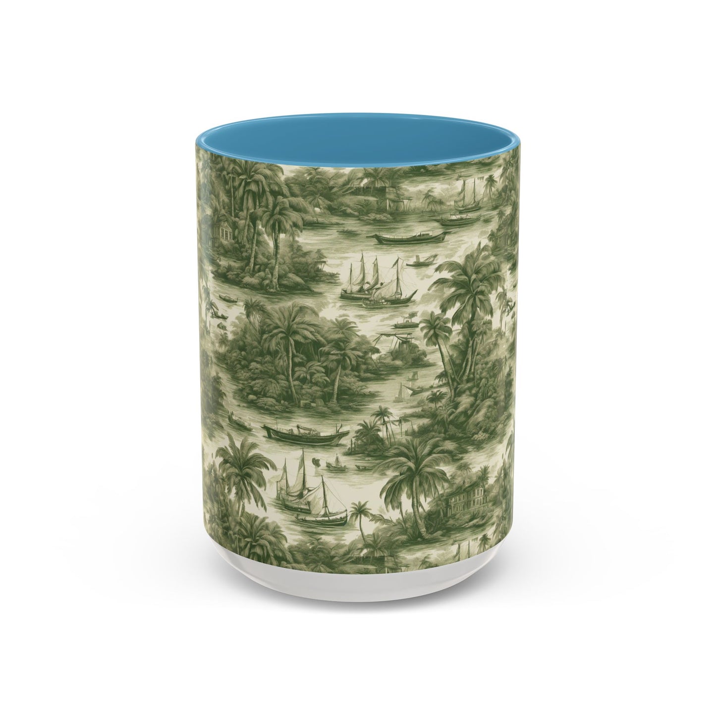 Accent Coffee Mug (11, 15oz), 8 Colors - Tropical Toile #1, evergreen