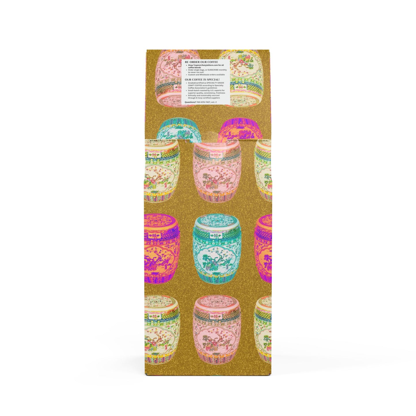 Beach Sunrise Blend™ (Light Roast) Specialty Grade Craft Coffee / Tropical Garden Stools, Gold