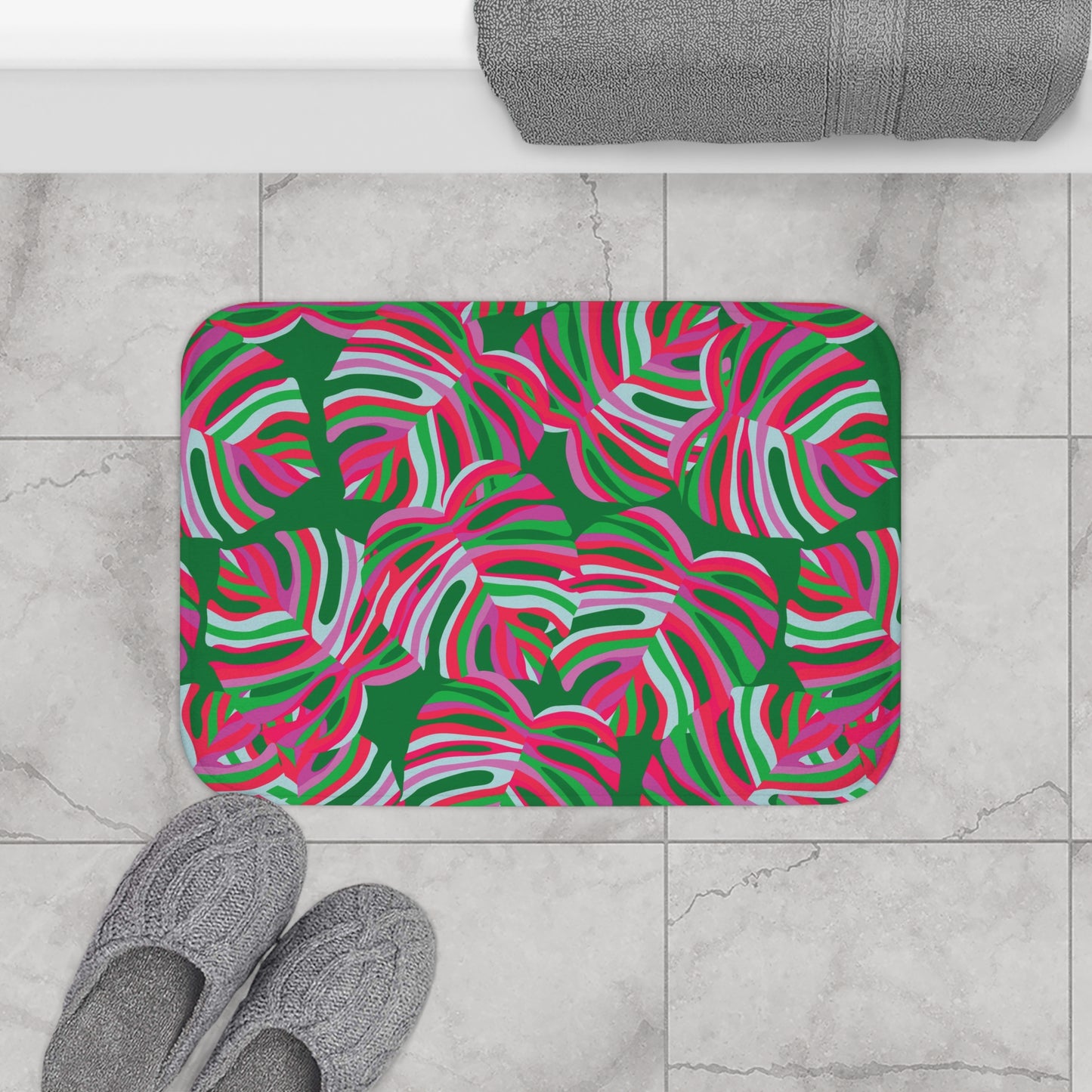 Tropical Bath Mat | Fun and Colorful Bathroom Decor / Neon Monstera