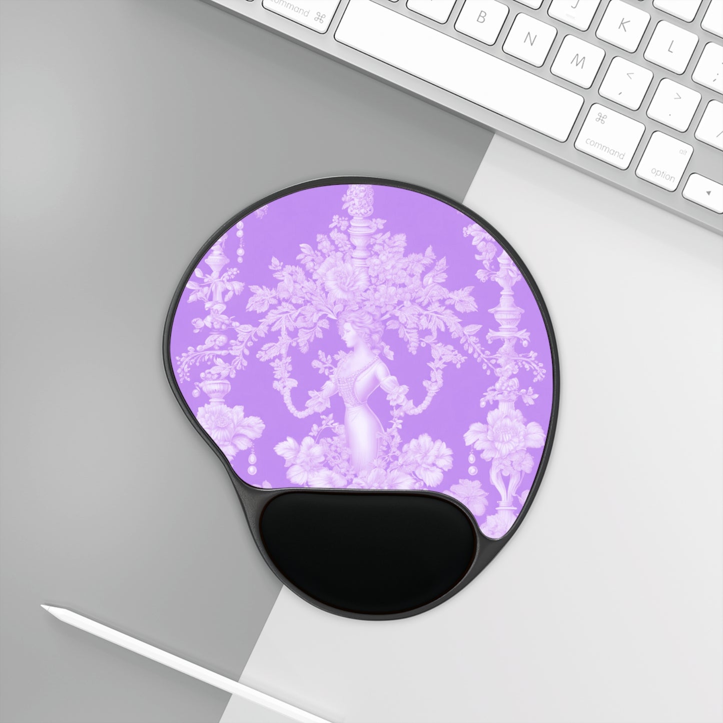 Mouse Pad With Wrist Rest, Pearl Lady Toile, Lavender