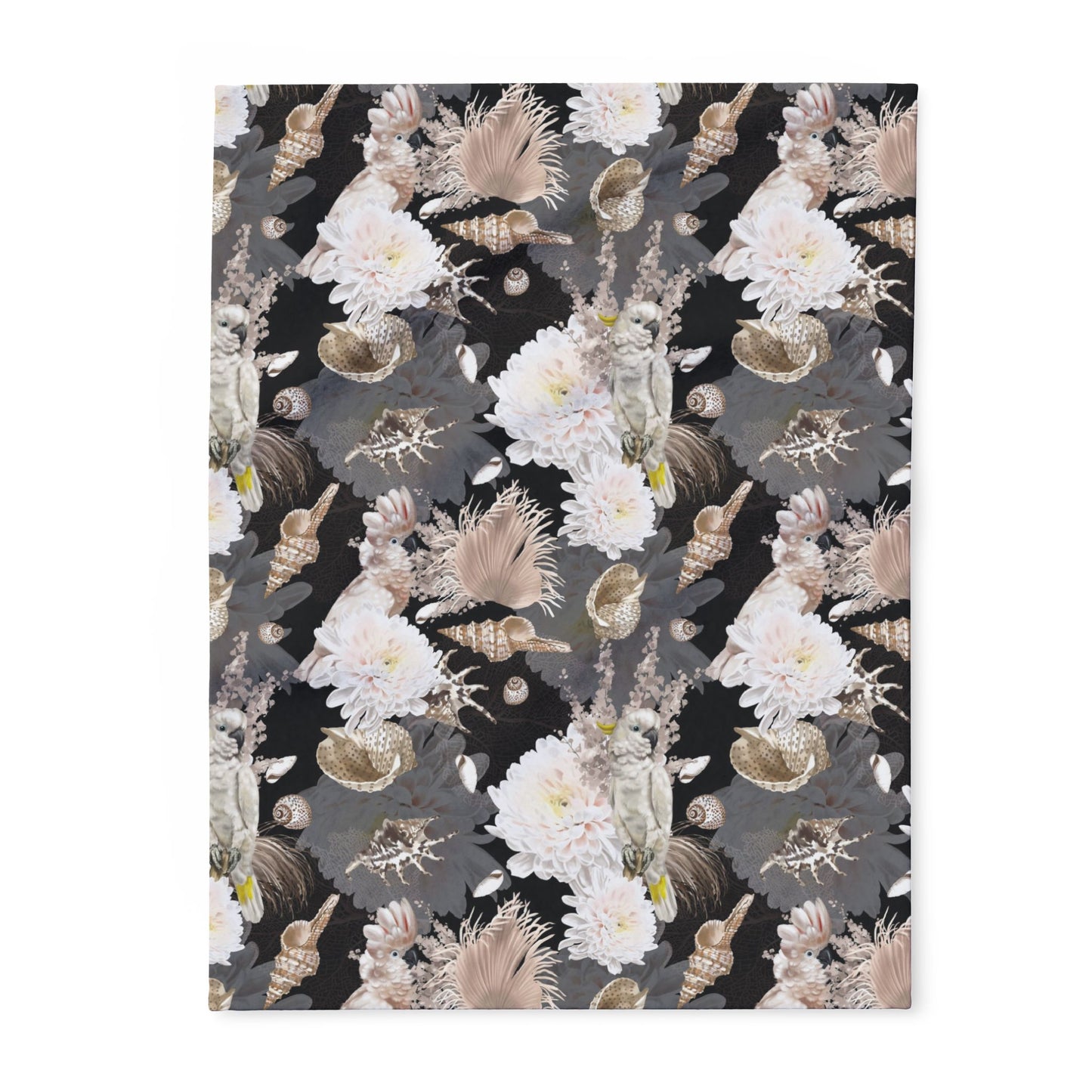 Parrots, Flowers and Seashells Fleece Blanket - Neutrals Tropical Design