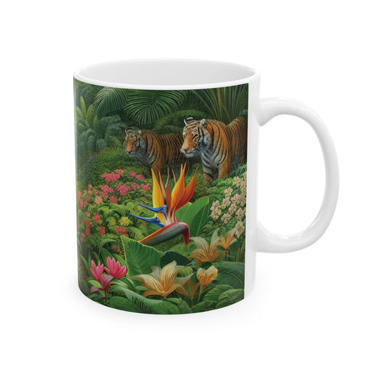 Ceramic White Mug - 11oz & 15oz, Hiding Bunnies