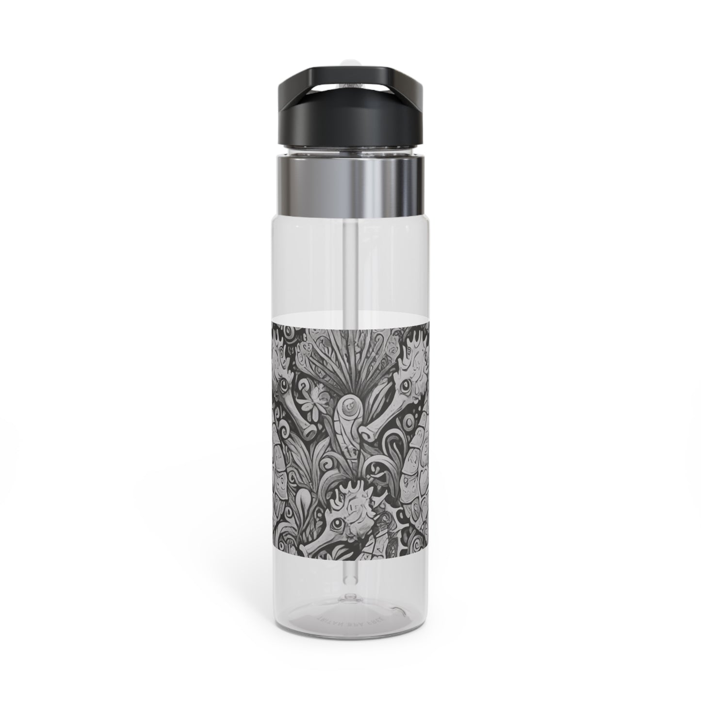 Tropical 20oz Tritan Sport Water Bottle -  Leakproof, Lightweight, BPA-Free / Seahorse Trio, Noir Macro