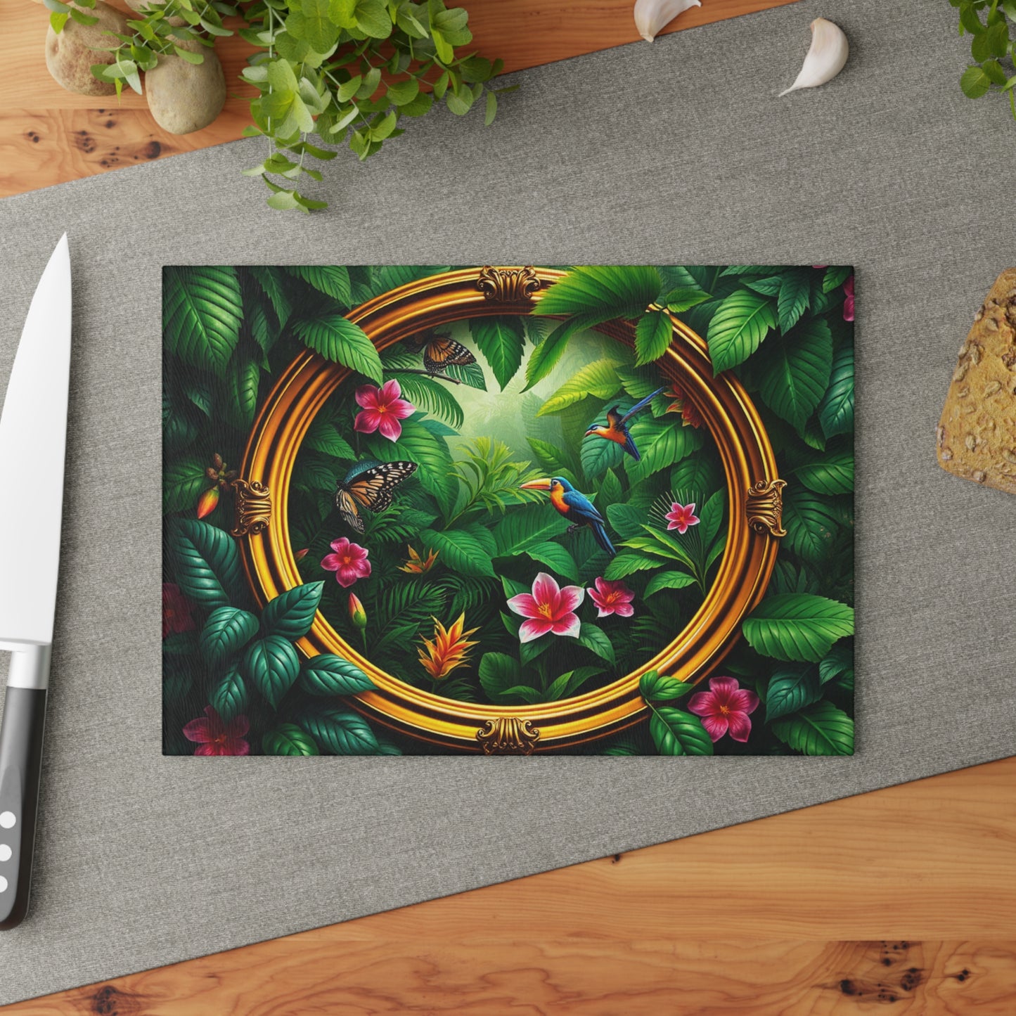 Glass Cutting Board, 2 sizes - Framed Rainforest