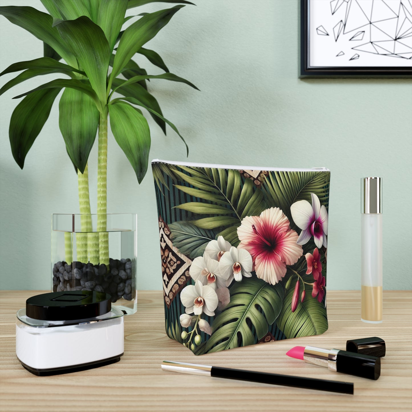 Tropical Cotton Cosmetic Bag, Makeup Pouch, 5 Sizes / Tiki Orchids
