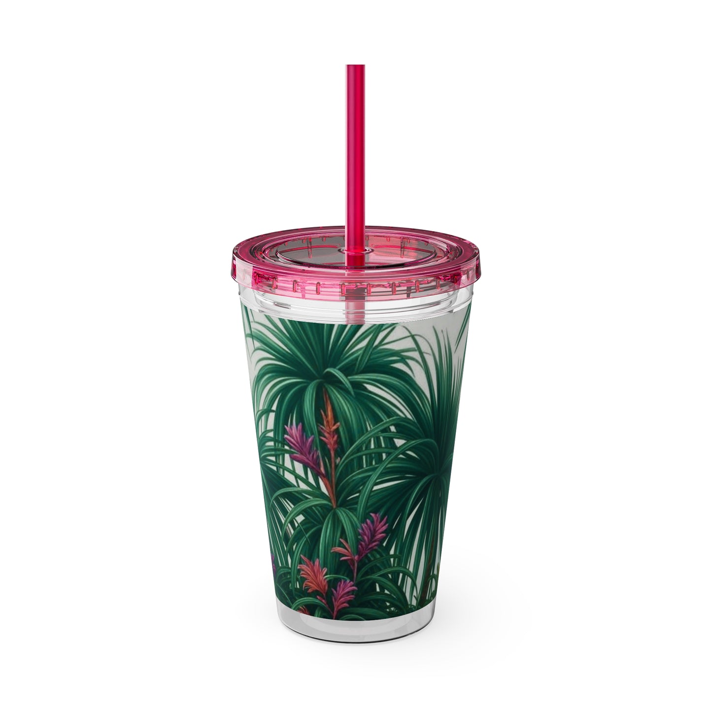 Tropical Tumbler with Straw | 16oz Colorful Travel Cup / Tiny Palm Island