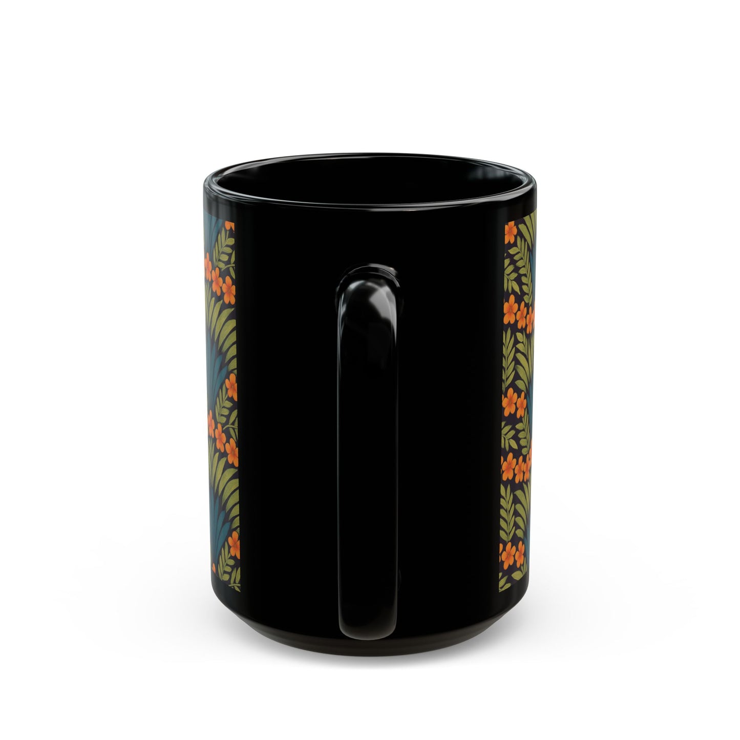 Black Coffee Mug - Hibiscus Fan Dance, Orange