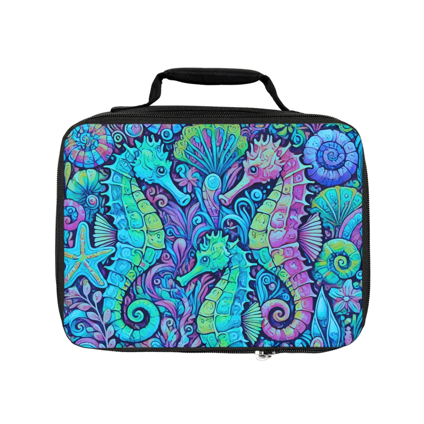 Seahorse Trio/Turquoise Pop Lunch Bag - Eco-Friendly Insulated Tote, Adult and Child Lunchbox / Perfect for Picnics, Beach Outings
