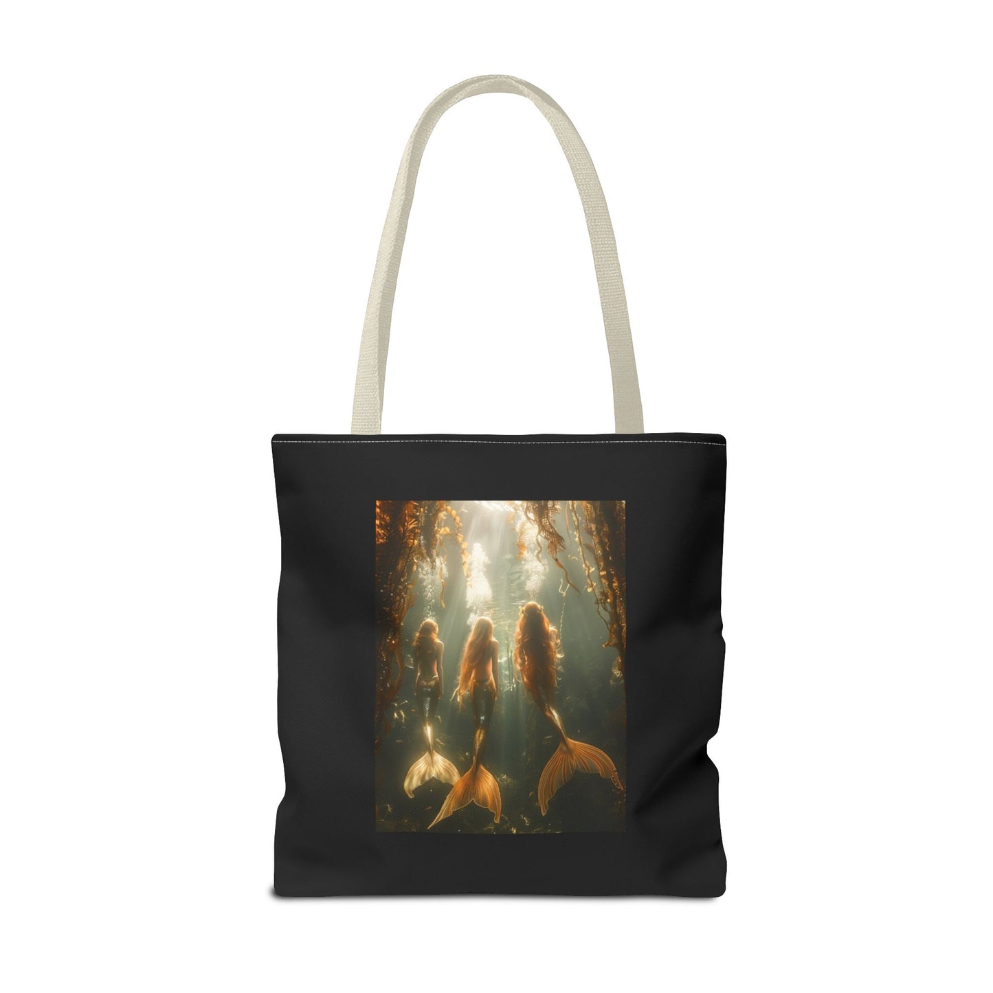 Three Mermaid Sisters, Black Tote Bag - 3 Sizes