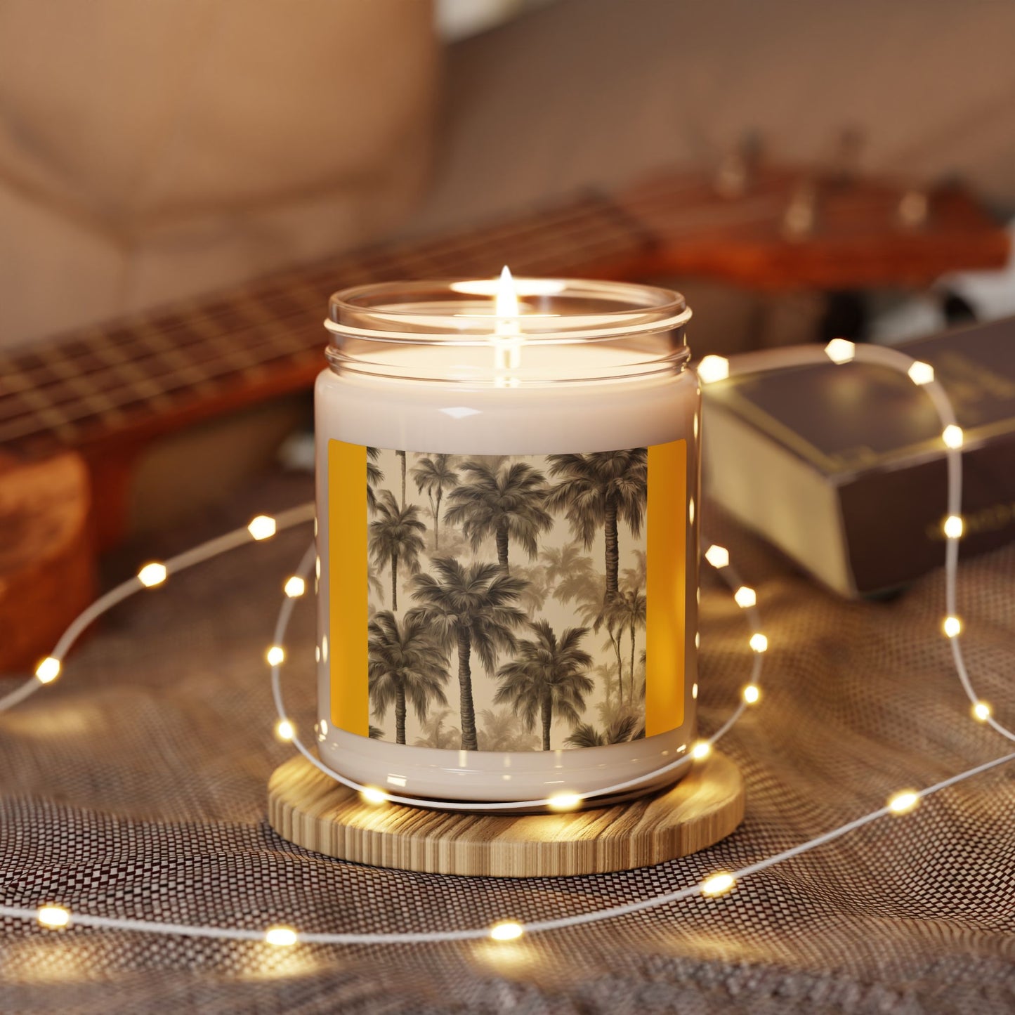 Scented Soy Candle, 9oz, Lisa's Fluffy Palms, yellow