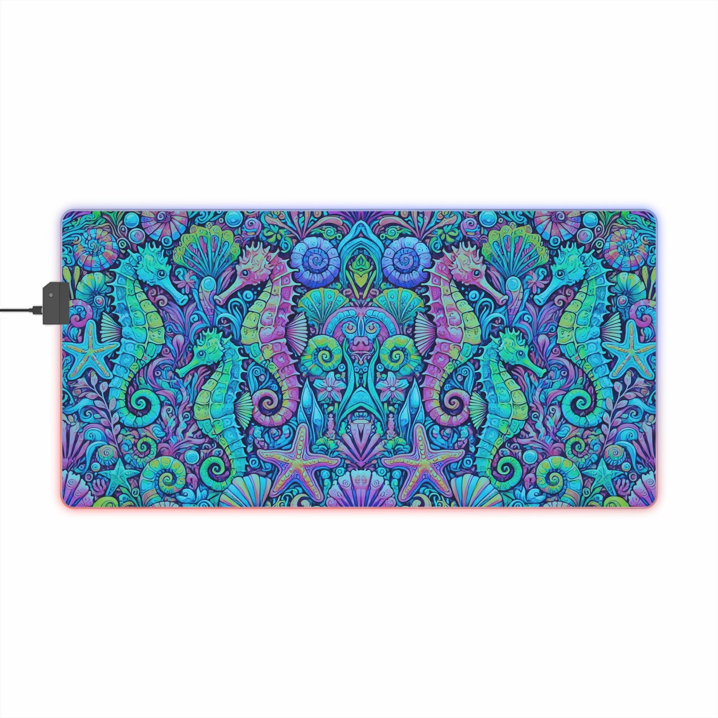 LED Gaming Mouse Pad With Vibrant RGB Lighting, 4 Sizes / Seahorse Trio, Turquoise Pop