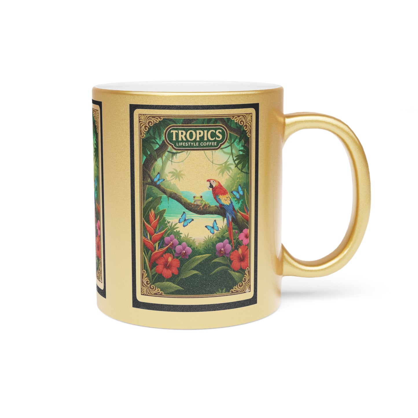 Tropical Metallic Mug, Gold or Silver - Our Coffee Brand, Seaside Friends