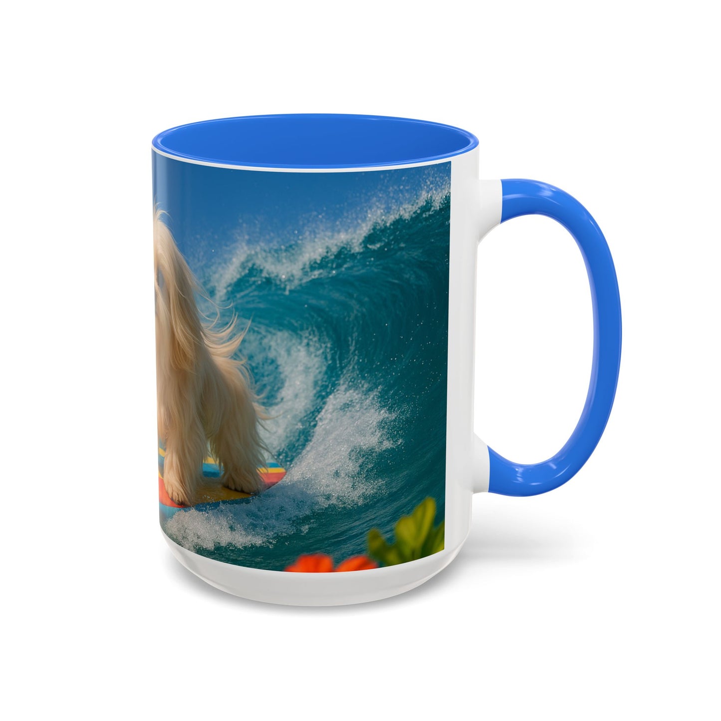 Vibrant Beach Coffee Mug - 11oz & 15oz / Puppy Ariel the Dog Surfer