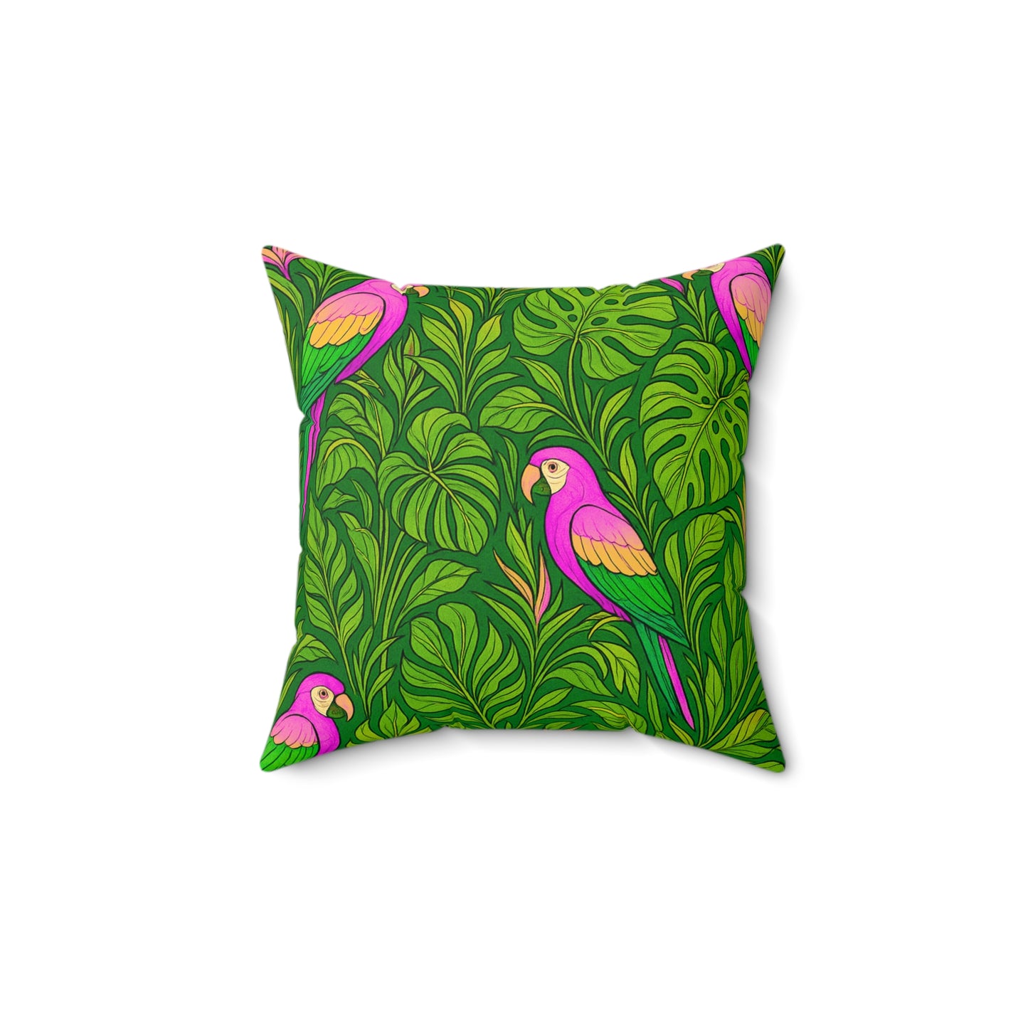 Tropical Pillow, 4 sizes - Colorful Spun Polyester Square Cushion / Parrot Family, Pink