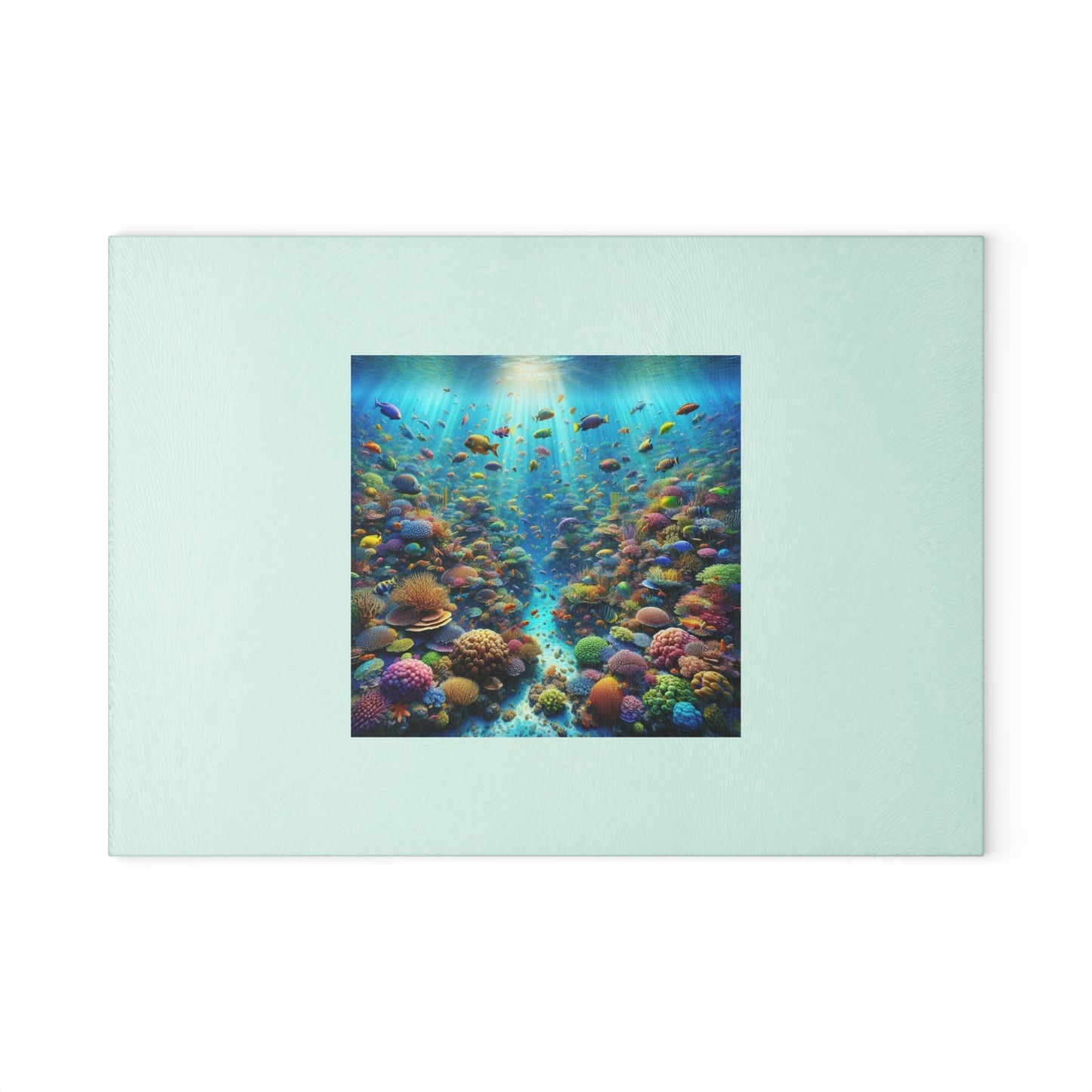 Glass Cutting Board, 2 sizes - Busy Coral Reef/White