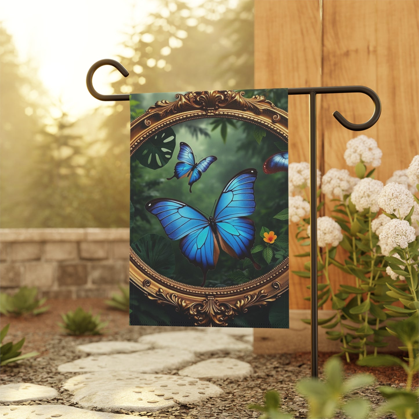 Tropical Garden Flag - Perfect for Outdoor Decor / Framed Monarch Butterflies