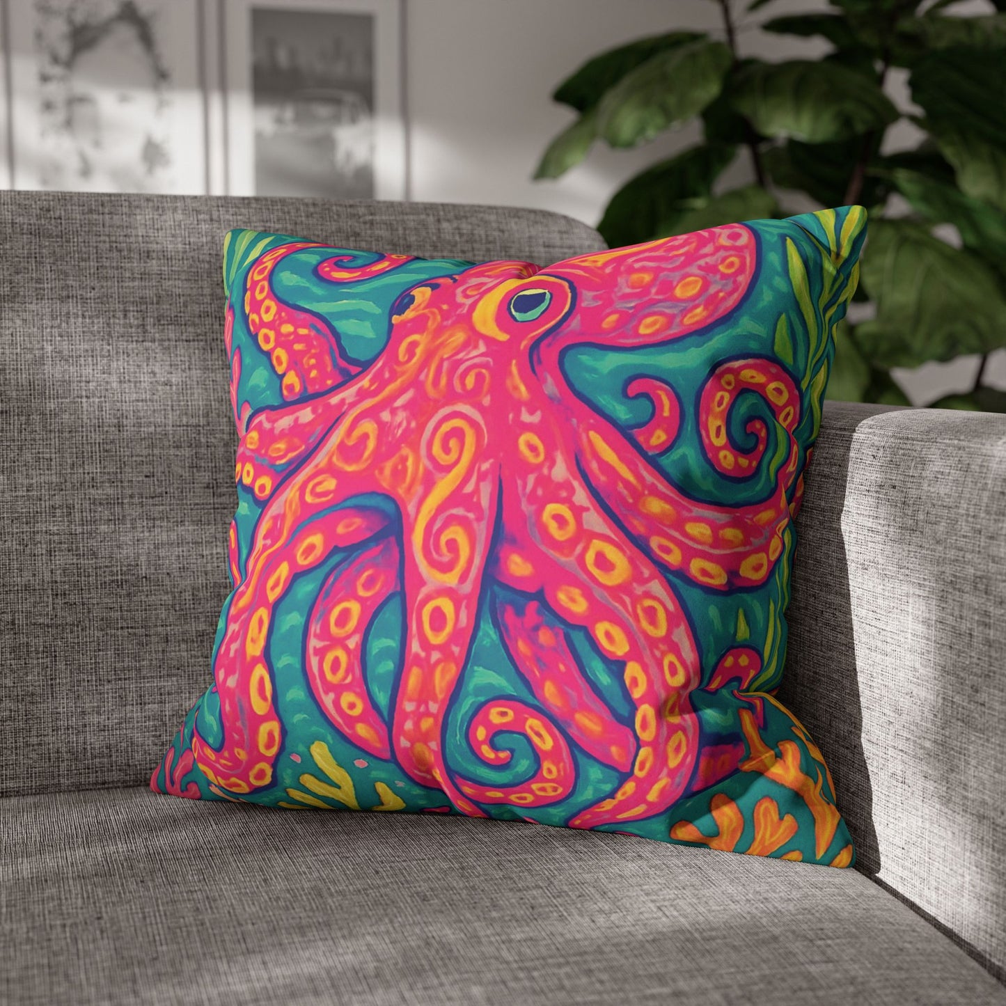 Faux Suede Square Pillowcase - Red Kraken Joe