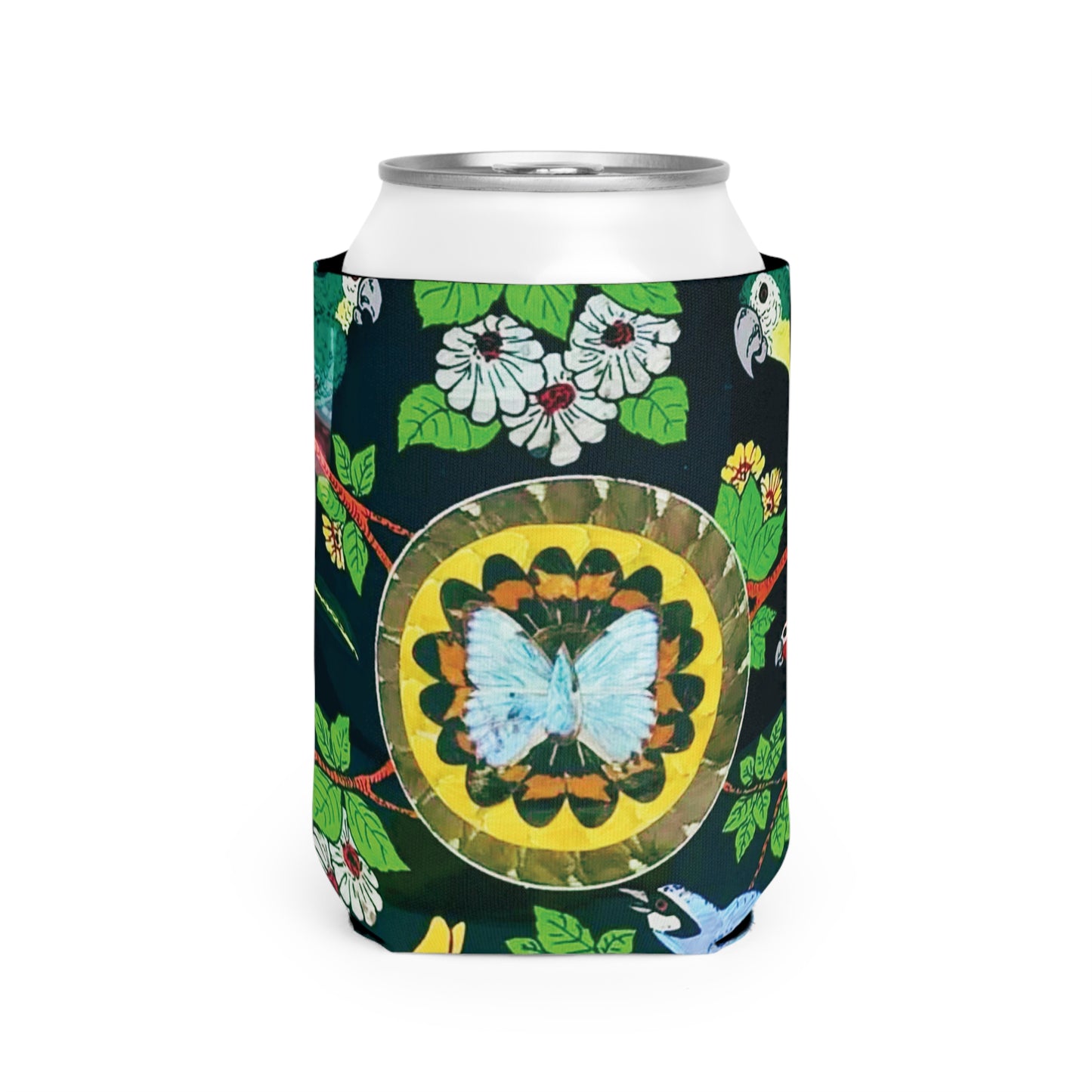 Parrots and Butterflies/Real Wing Art Can Cooler Sleeve - Perfect for Outdoor Picnics