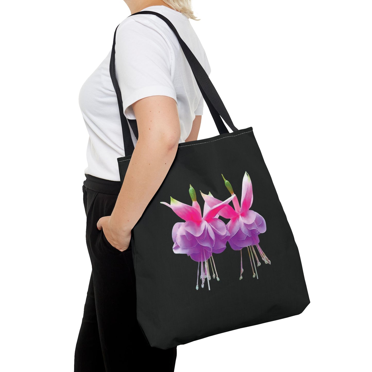 Tropical Real Two Fuchsias/Black Tote Bag - 3 Sizes