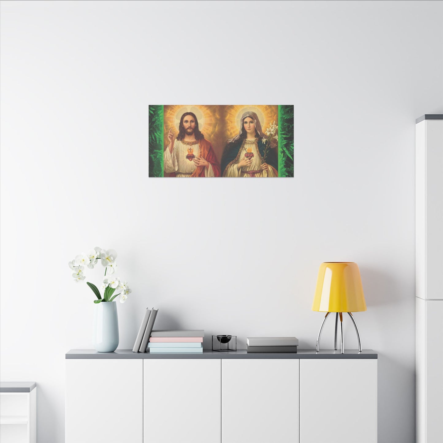 "Tropical Glow Jesus and Mary" Religious Canvas Artwork - Stretched Canvas Print / Byzantine Icons