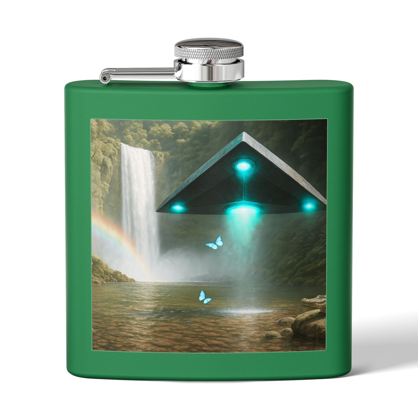 Tropical Stainless Steel 6 oz. Flask, Many Colors  – UFO and Waterfall