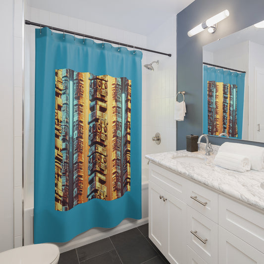 Tropical Shower Curtain - Rainforest Bathroom Decor / Techno Tiki Totems, Turquoise