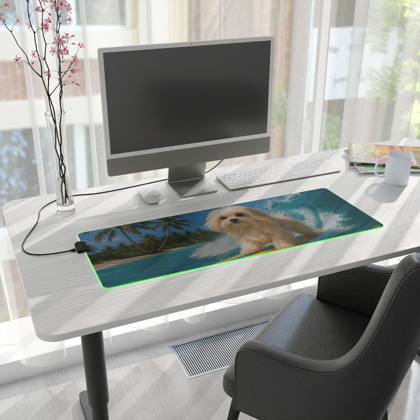 LED Gaming Mouse Pad With Vibrant RGB Lighting, 4 Sizes / Puppy Ariel the Dog Surfer