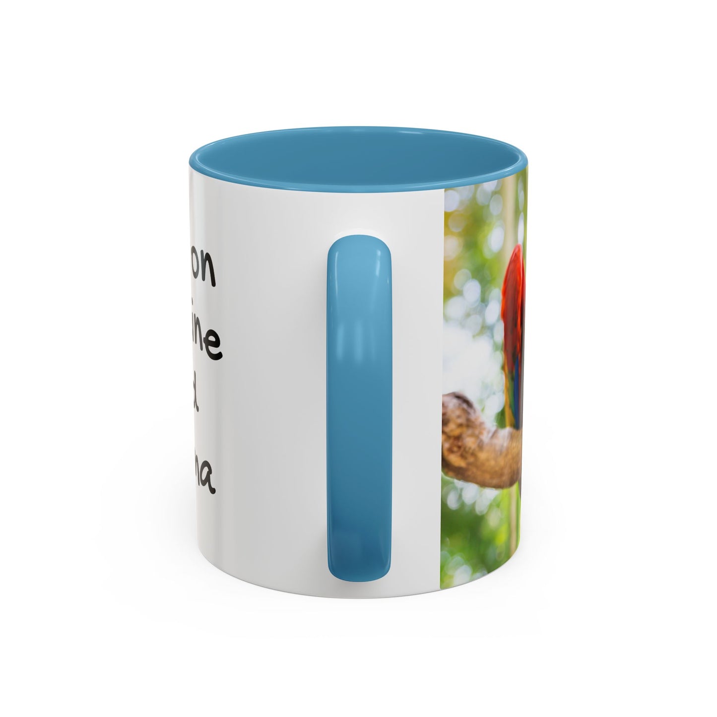 Accent Coffee Mug (11, 15oz), "I Run on Caffeine and Drama!" Parrot / Various Colors