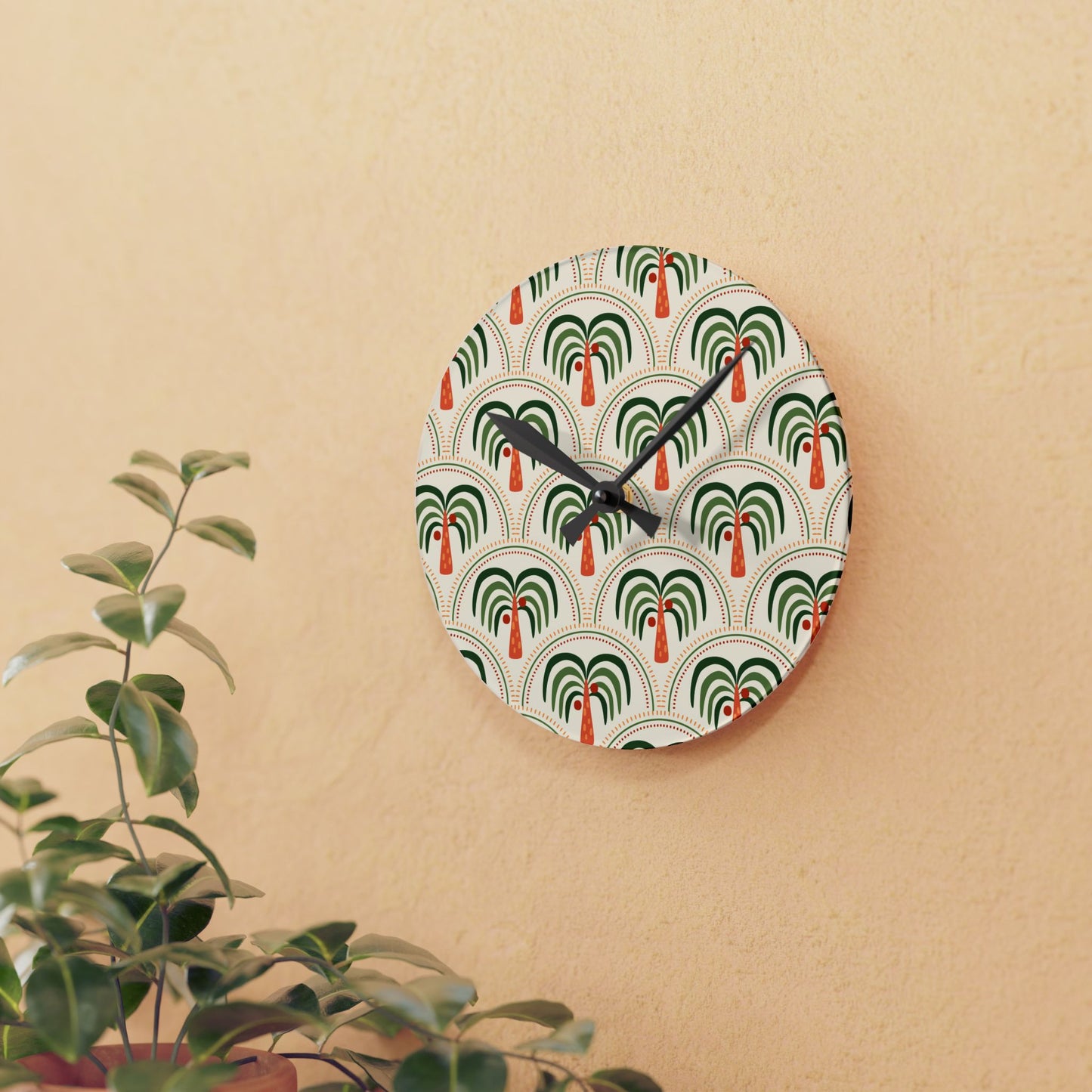 Acrylic Wall Clock, Exotic Stylized Palms