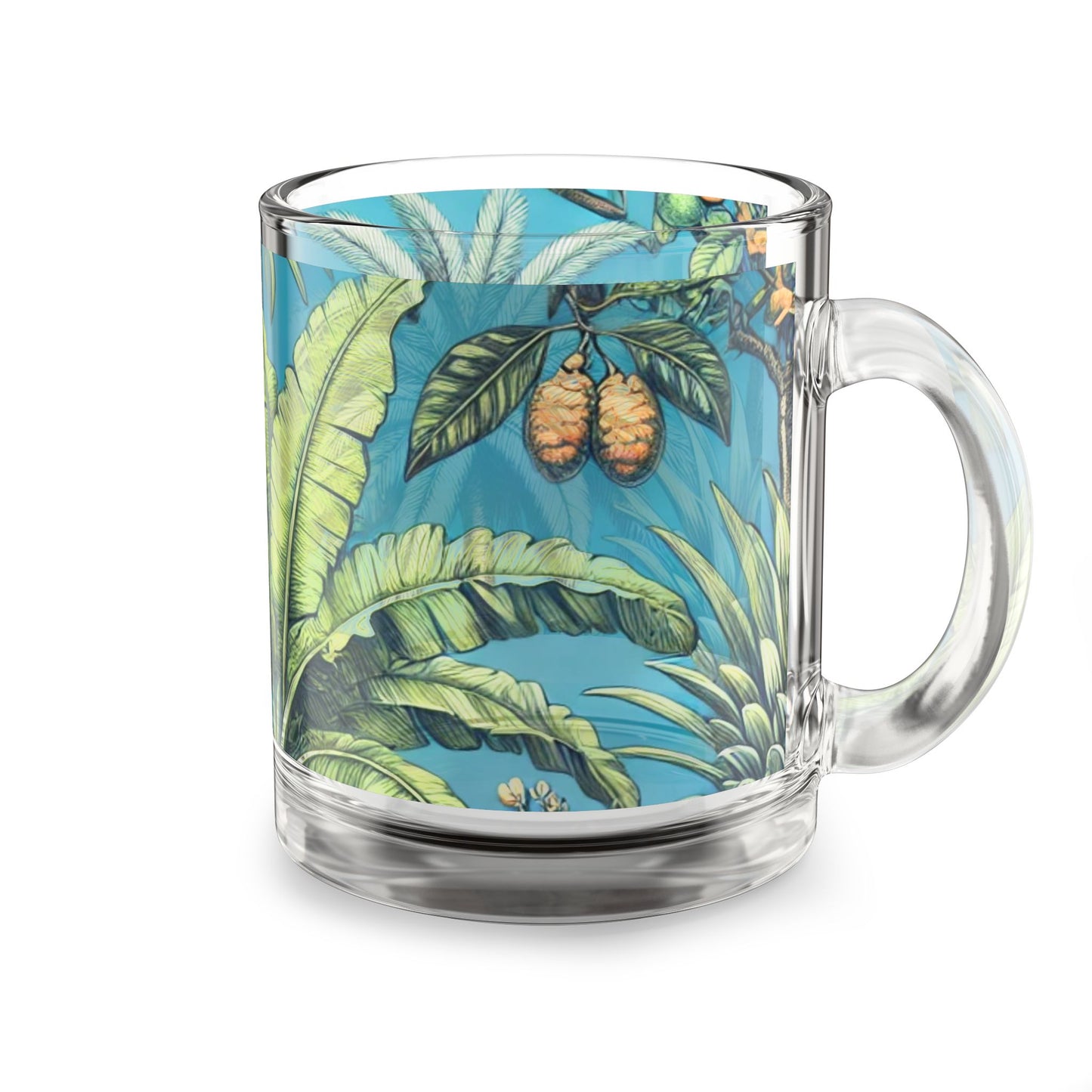 Tropical Fruit Blue Glass Mug - 10oz, Perfect for Beach Lovers