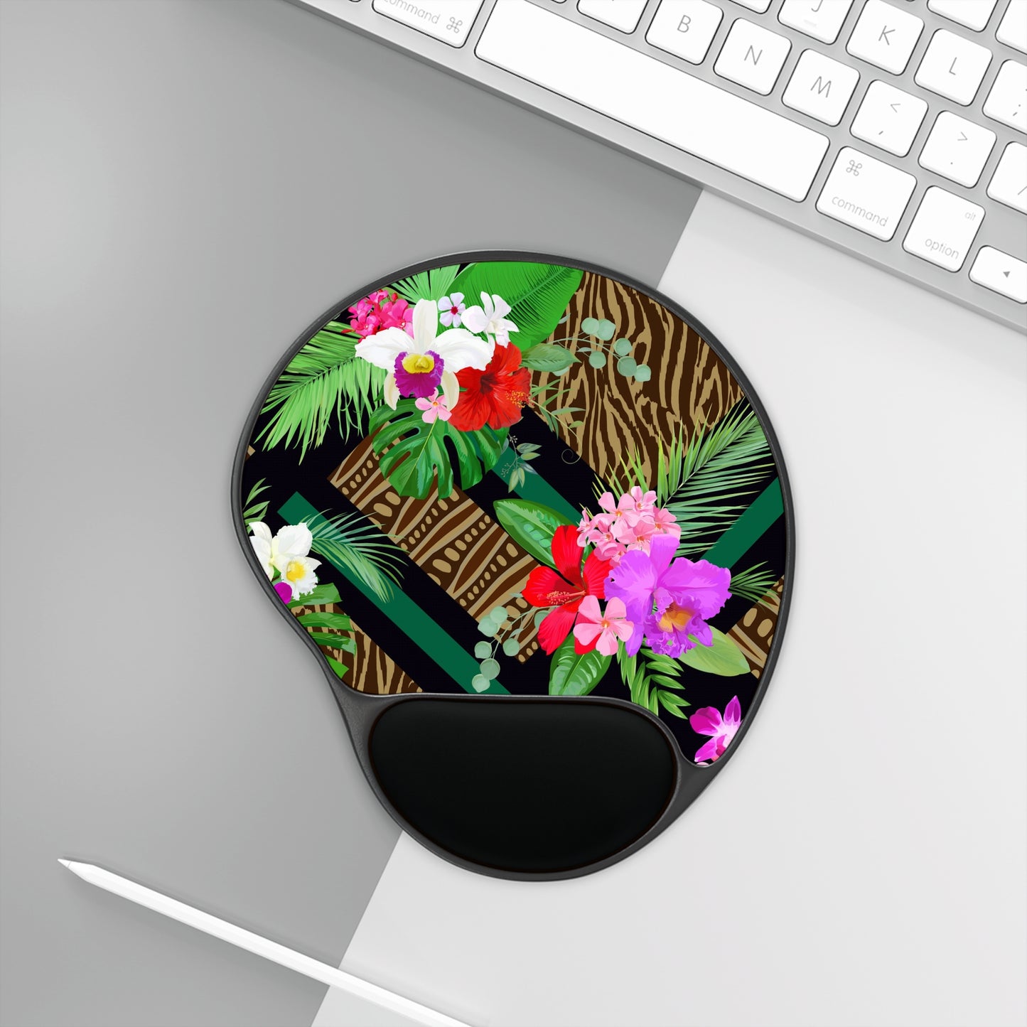 Mouse Pad With Wrist Rest, Tiki Orchids