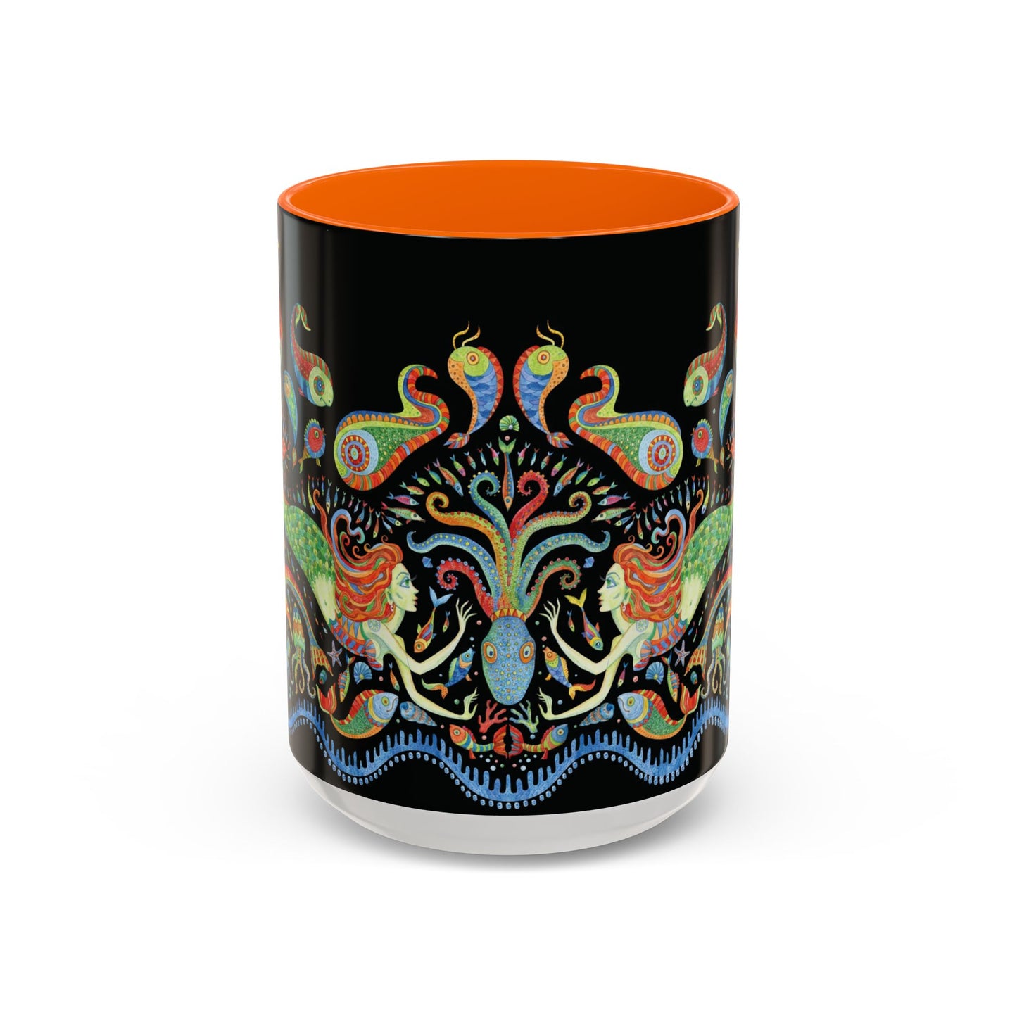 Mermaid Kingdom/Black, Coffee Mug, 8 Colors - Fun Tropical Drinkware for Beach Vibes