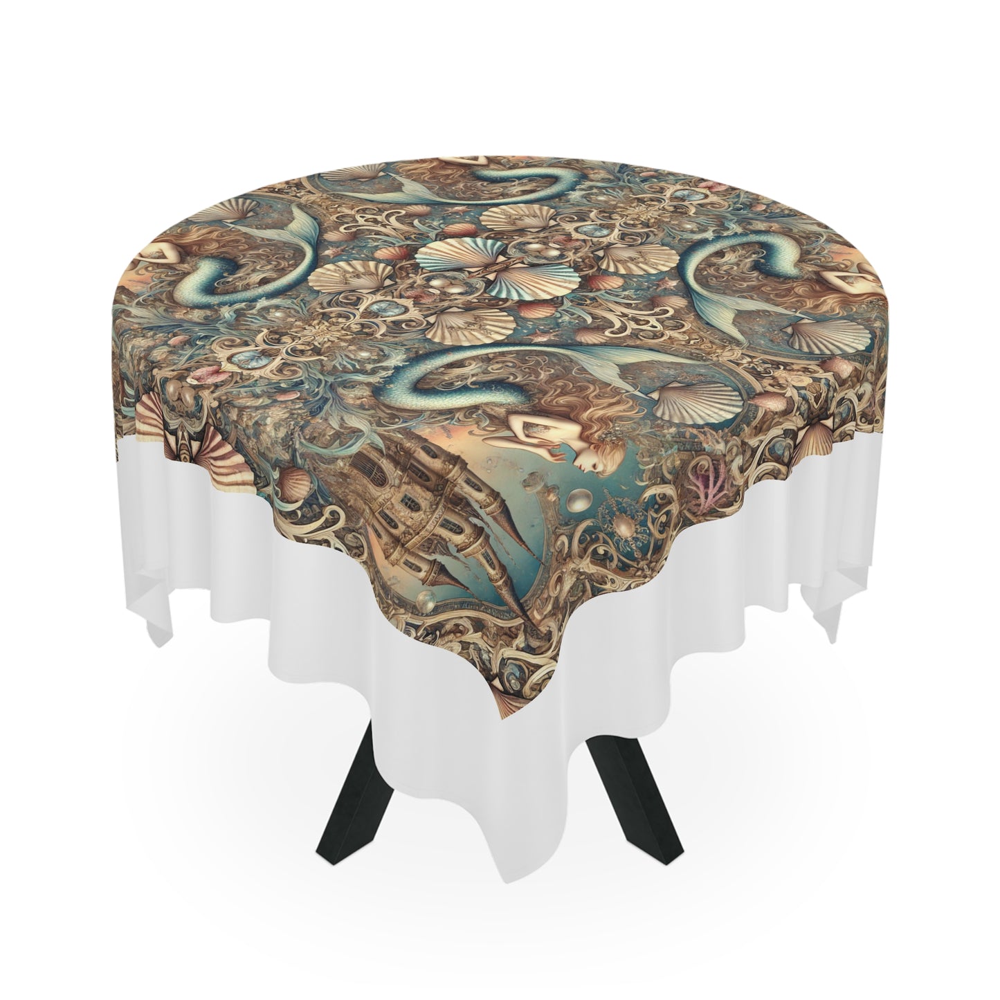 Kaleido Mermaid/White Tablecloth, 55" x 55"