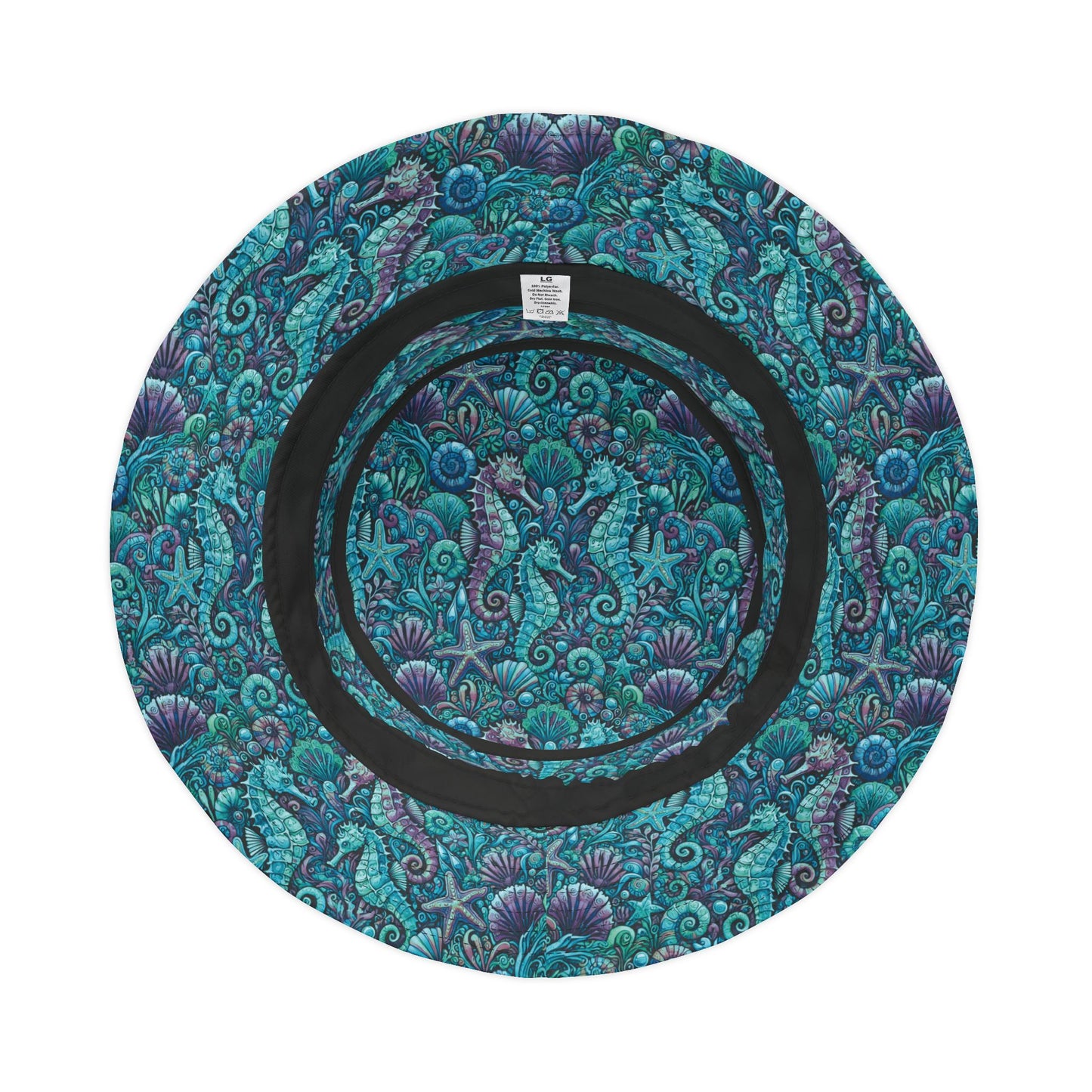 Tropical Polyester Bucket Hat, 2 Sizes - Seahorses Turquoise