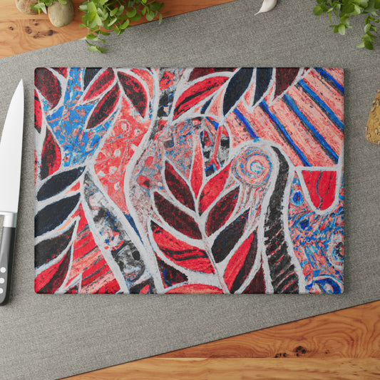 Glass Cutting Board, 2 sizes - Amazon Whimsy, Red