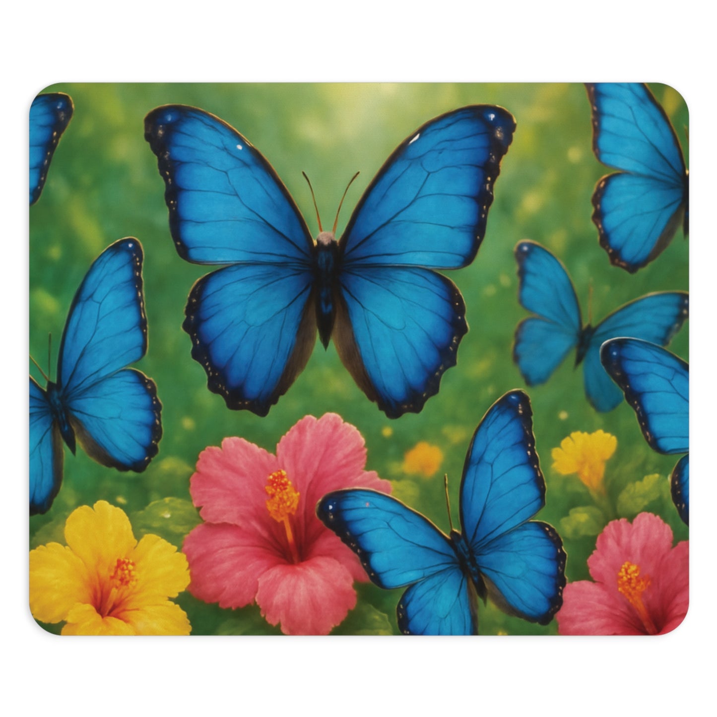 Tropical Mouse Pad, 2 Shapes - Beach Vibes for Home Office & Gamer / Morpho Butterflies Flight