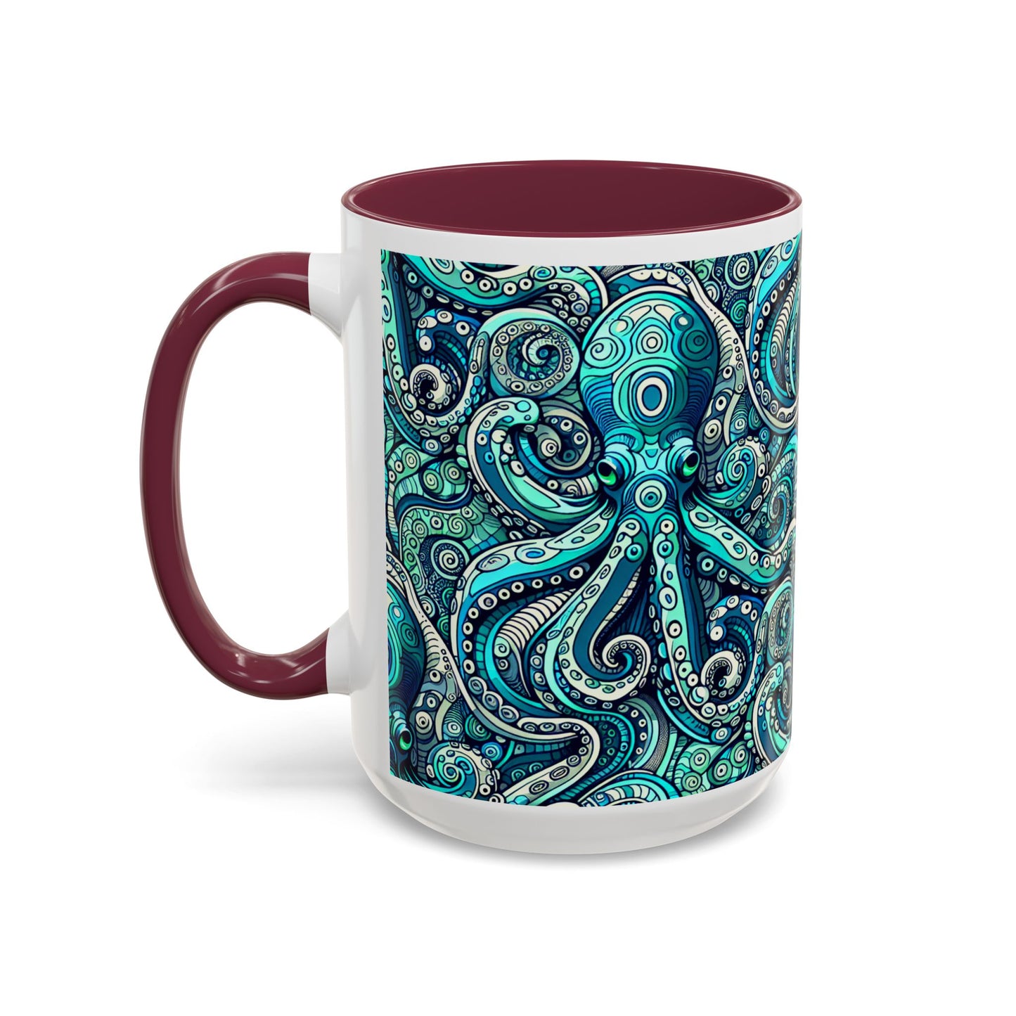 Accent Color Coffee Mug, Many Colors - 11oz & 15oz / Aqua Octopus