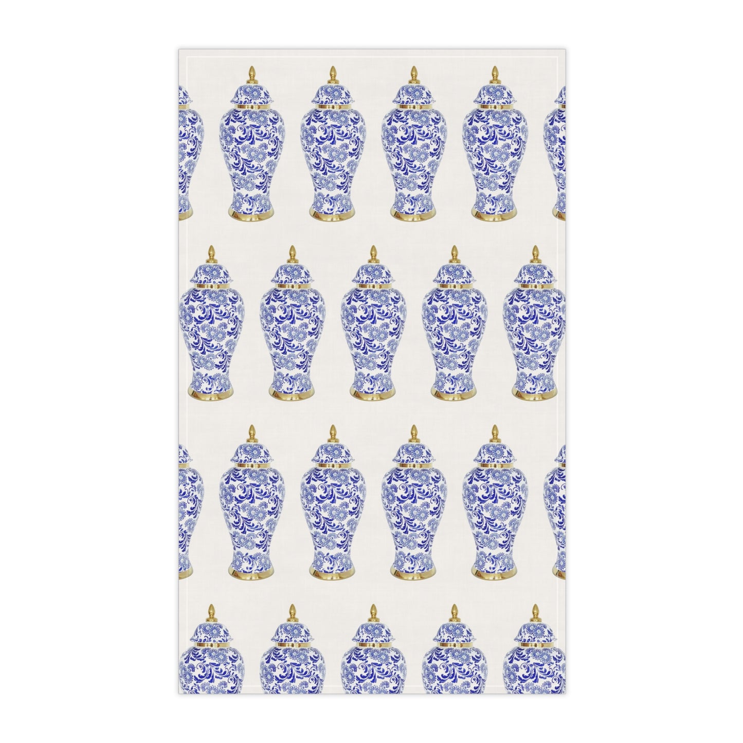 Tea Towels (cotton, poly), Blue and Gold Ginger Jar repeat white