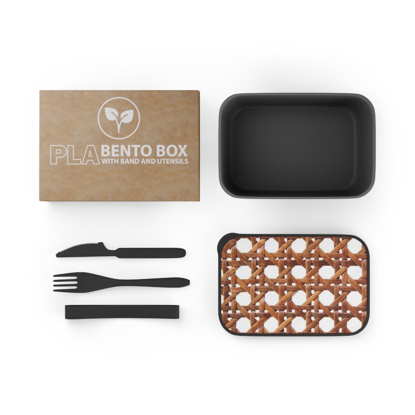 Bento Box with Utensils - Beach Chair Wicker, Brown