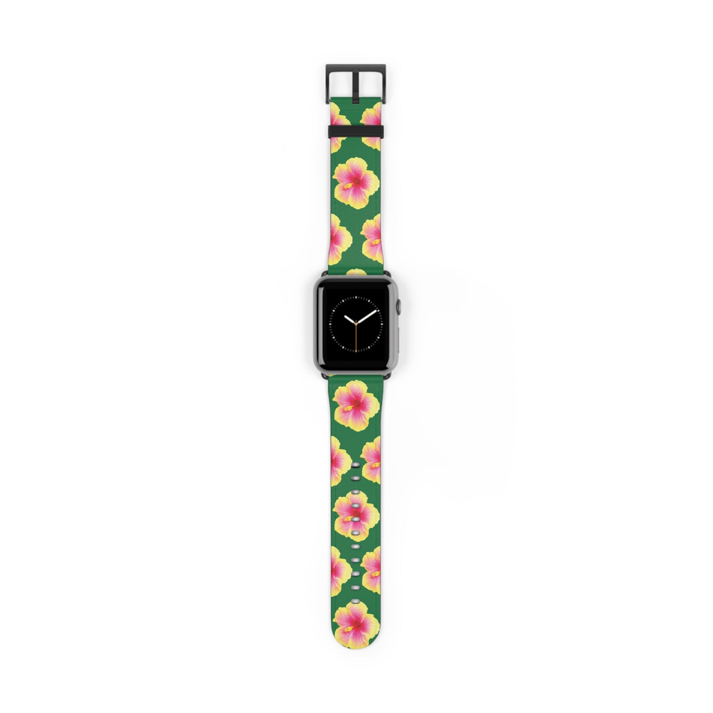Apple Watch Band - REAL Yellow/Orange Hibiscus Flower, Dark Green