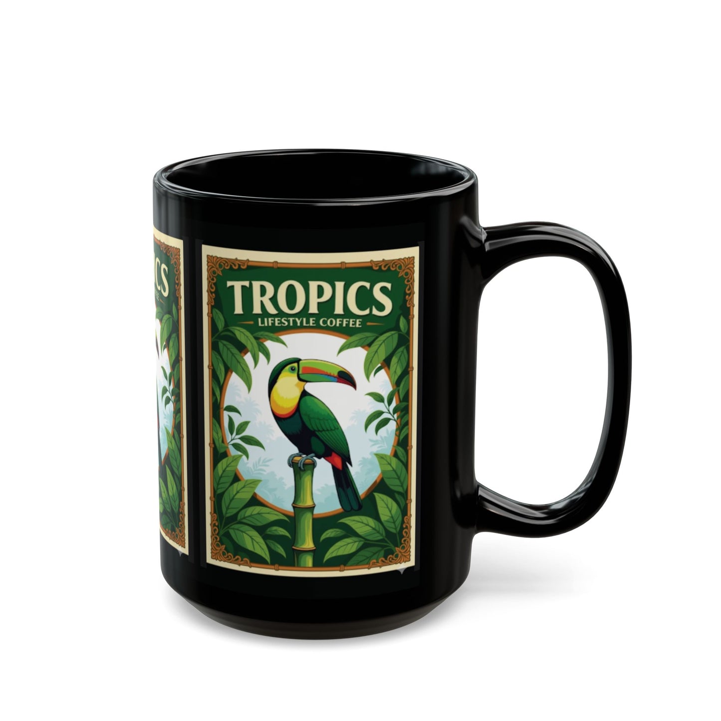 Black Coffee Mug - Parrot Poster /TLCoffee Logo