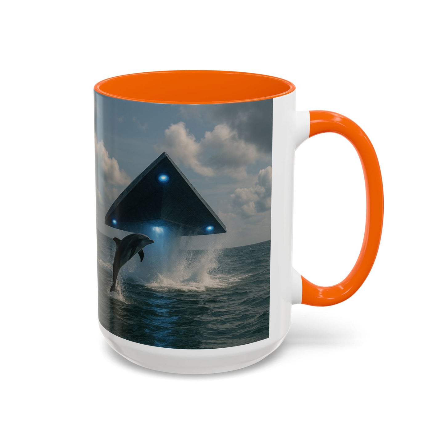 Accent Coffee Mug (11, 15oz), 8 Colors - UFO and Dolphin