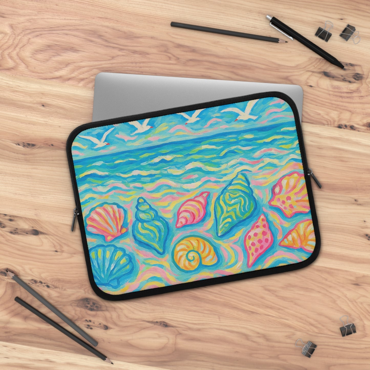 Tropical Laptop Sleeve, 5 Sizes - Perfect for Ocean Lovers & Students / Glow Seashells