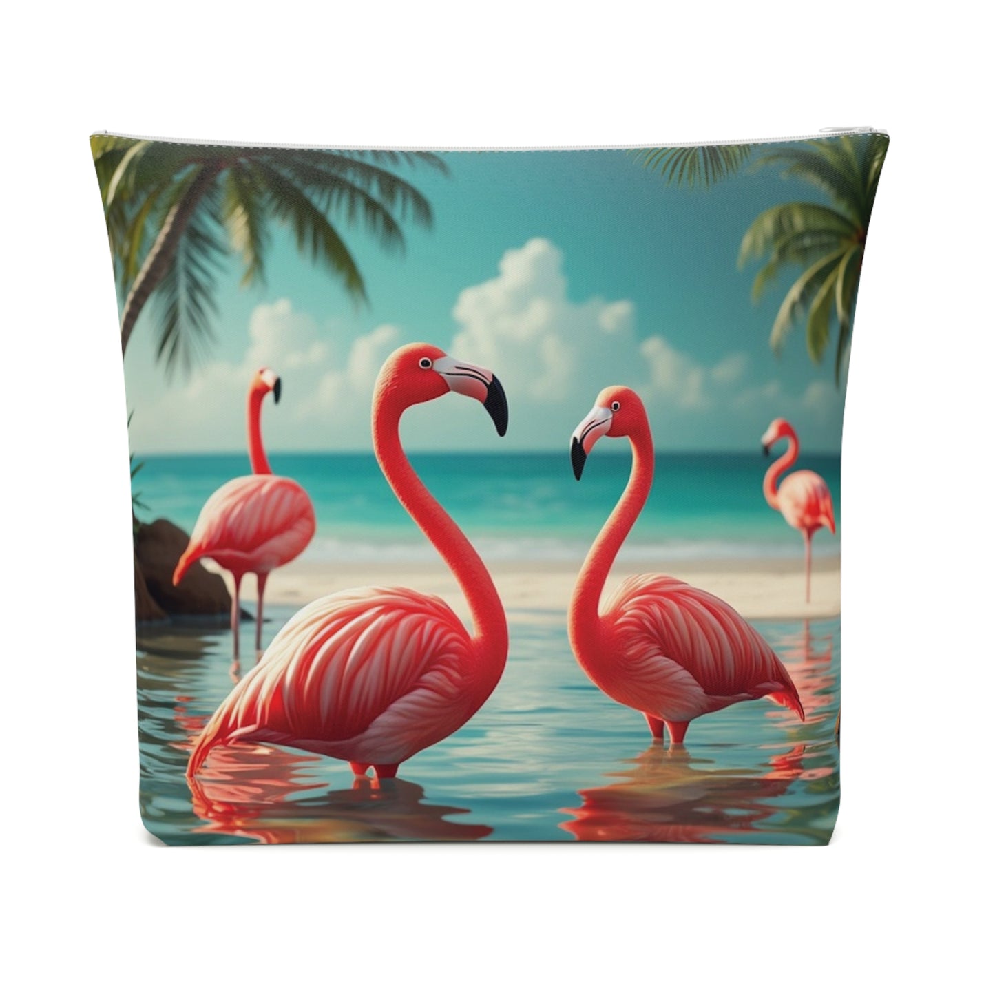 Tropical Cotton Cosmetic Bag, Makeup Pouch, 5 Sizes / Flamingo Morning Dip